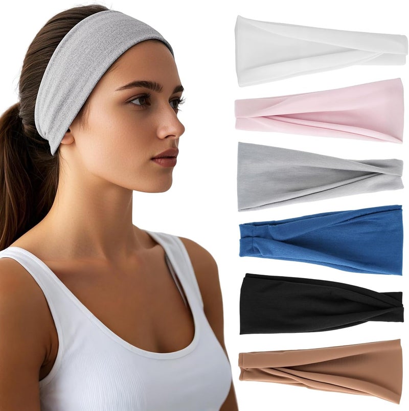 HSEM Headbands for Women - 6 Pack Wide Elastic Hair Bands | Stretchy Sweatbands Hair Bands | Soft Sports Thin Head Bands | Non-Slip Accessories Bands for Fashion, Washing Face, Workouts, Yoga, Daily Use - Image 1